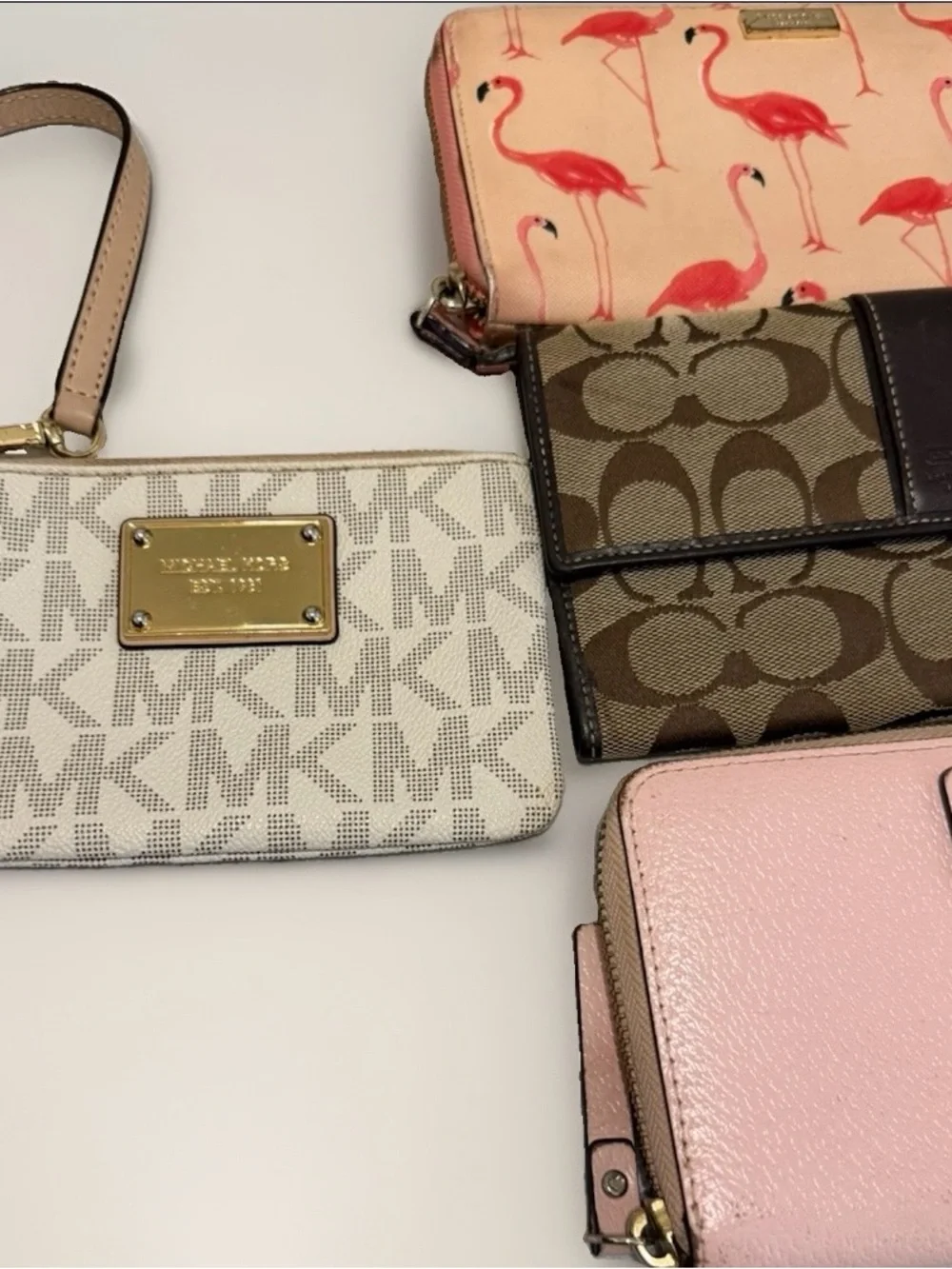 Coach kate spade Michael Kors Bundle leather Zip Around Wallets with Gold Logo